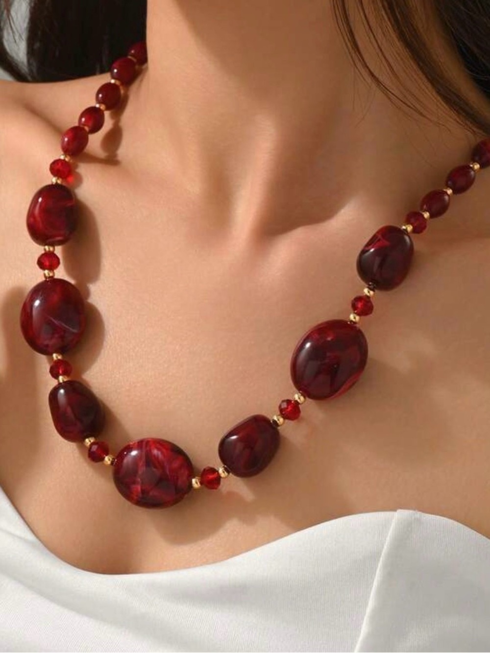 Elegant Red Beaded Statement Necklace